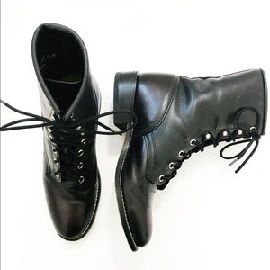 Laredo Leather Lace Up Combat Boots Black/Cognac